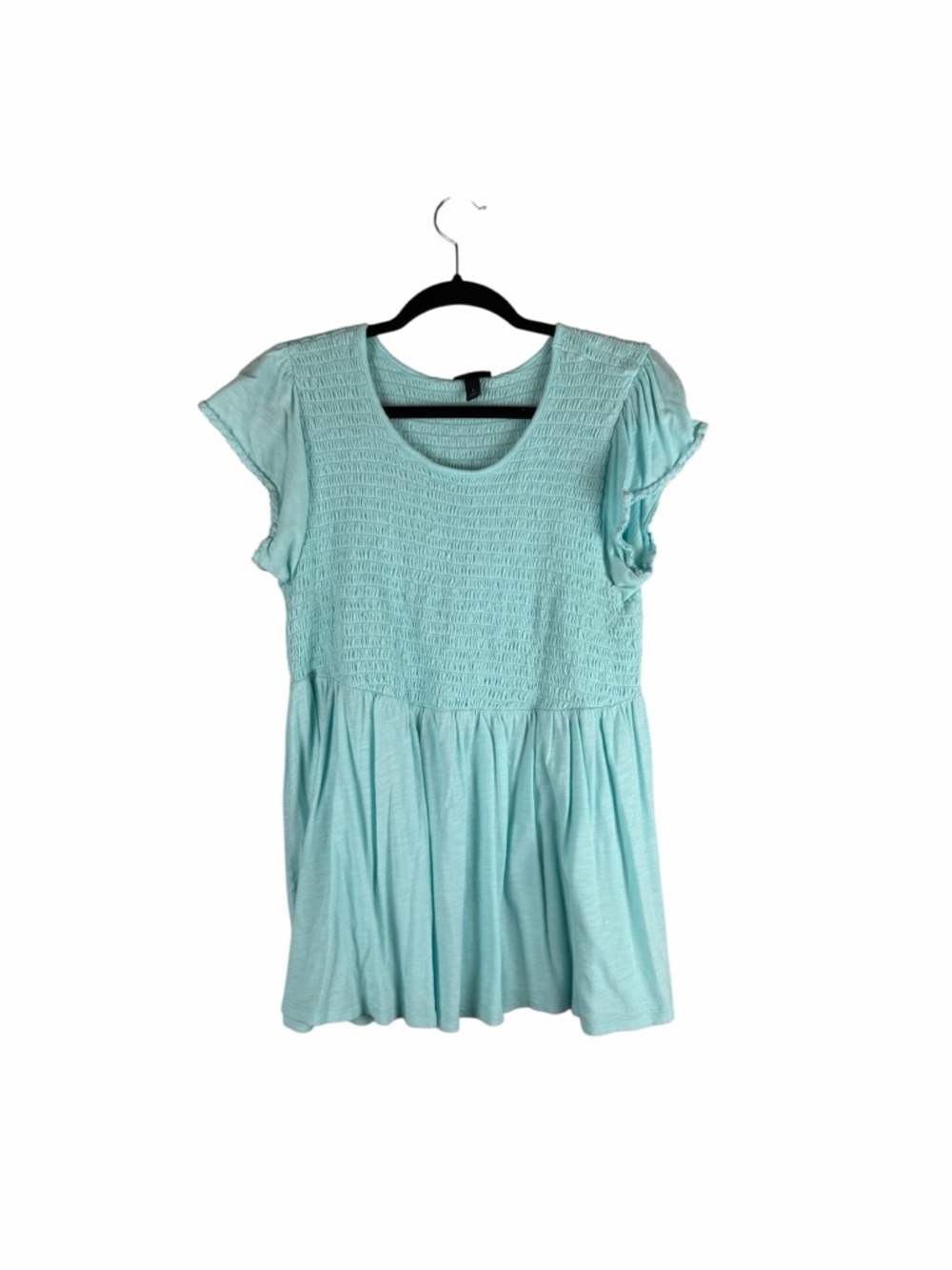 Torrid Aqua Blue Smocked Babydoll Flutter Sleeve Top Size 1X